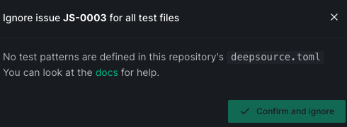 Ignore issue in all test files error