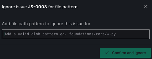 Ignore issue in a file pattern