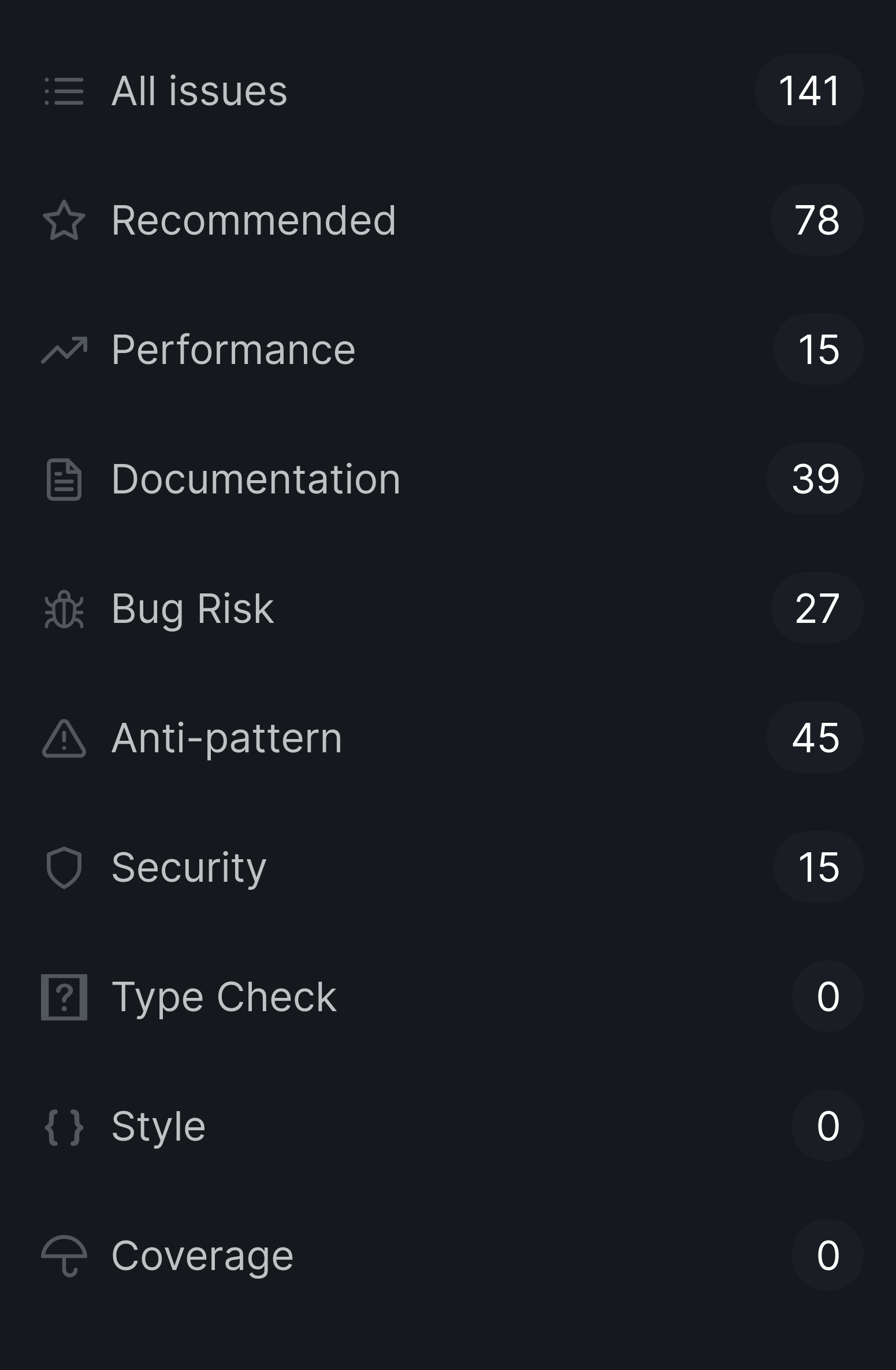 Filter issues by category in Repository dashboard