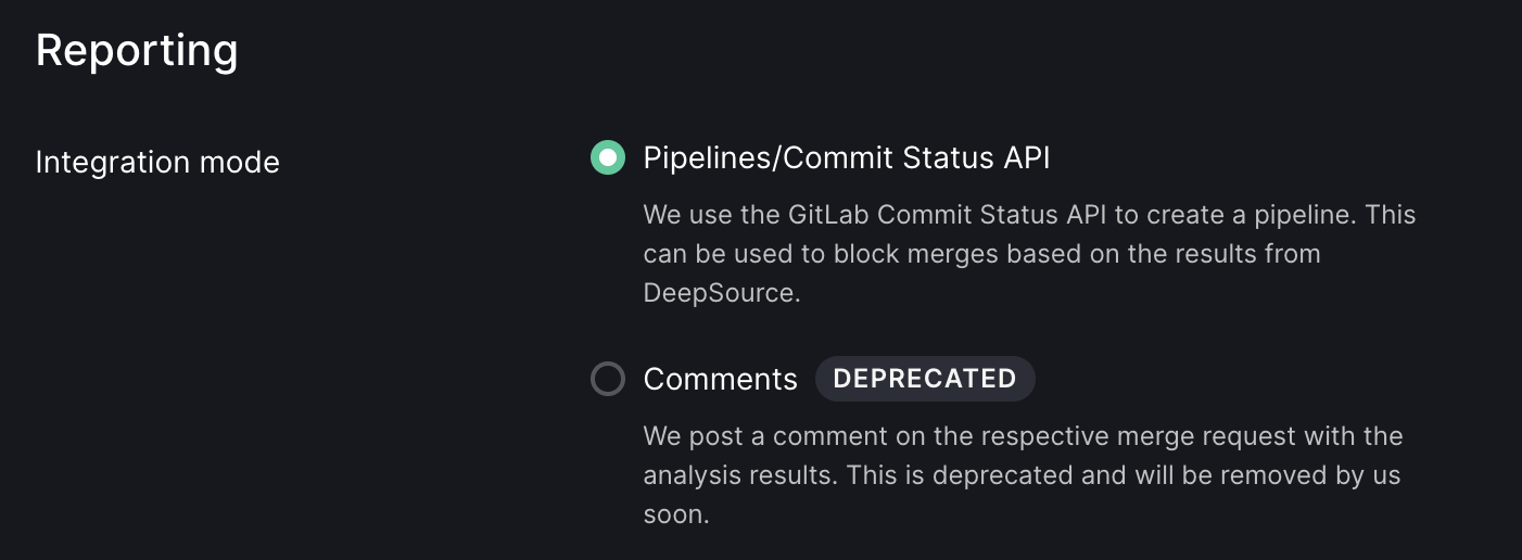 Reporting: GitLab Integration Mode