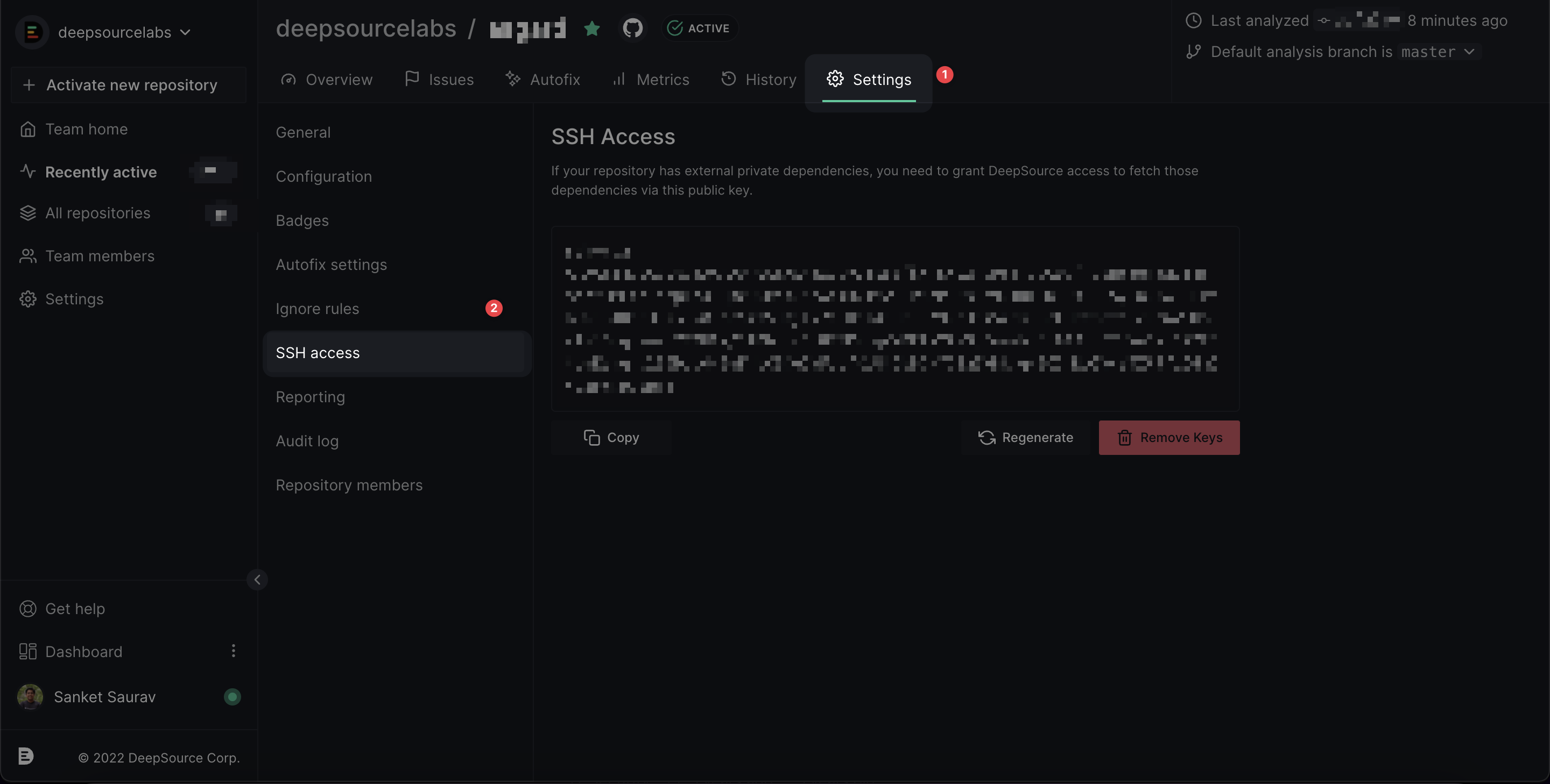 Generate SSH key from Repository settings